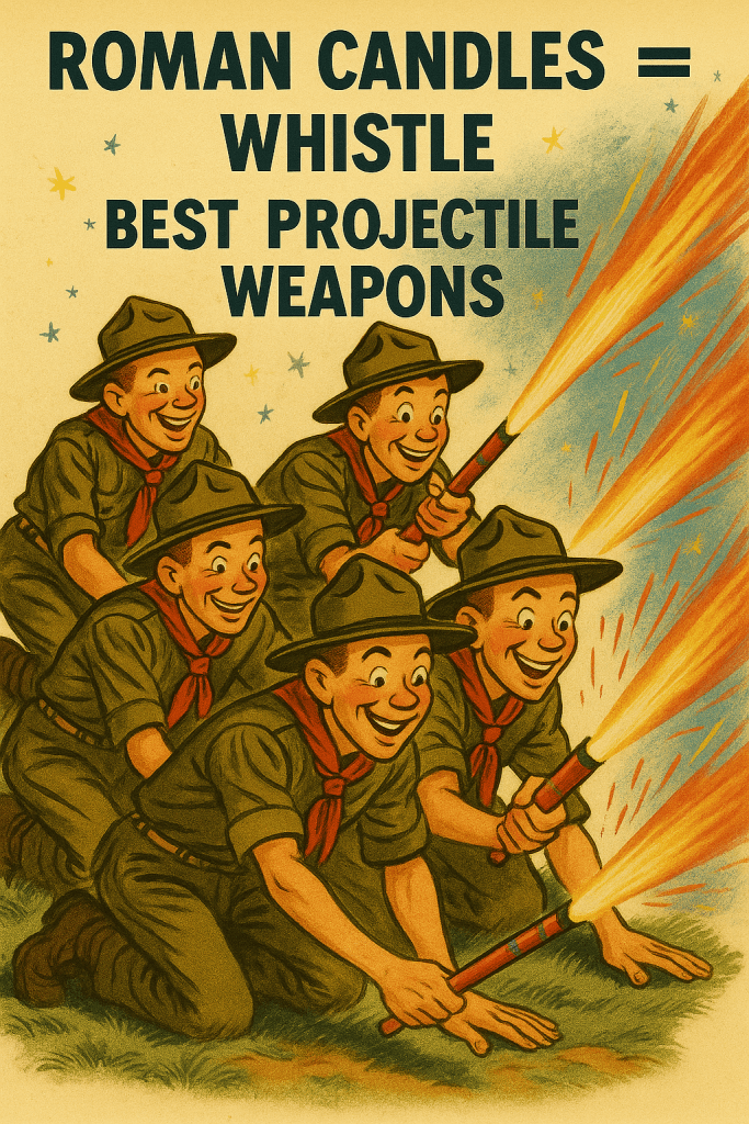 The handbook tells you to always bring a whistle. Forget that, bring a Roman Candle arsenal. Nothing scatters enemy formations faster than technicolor fireballs hissing through the air.